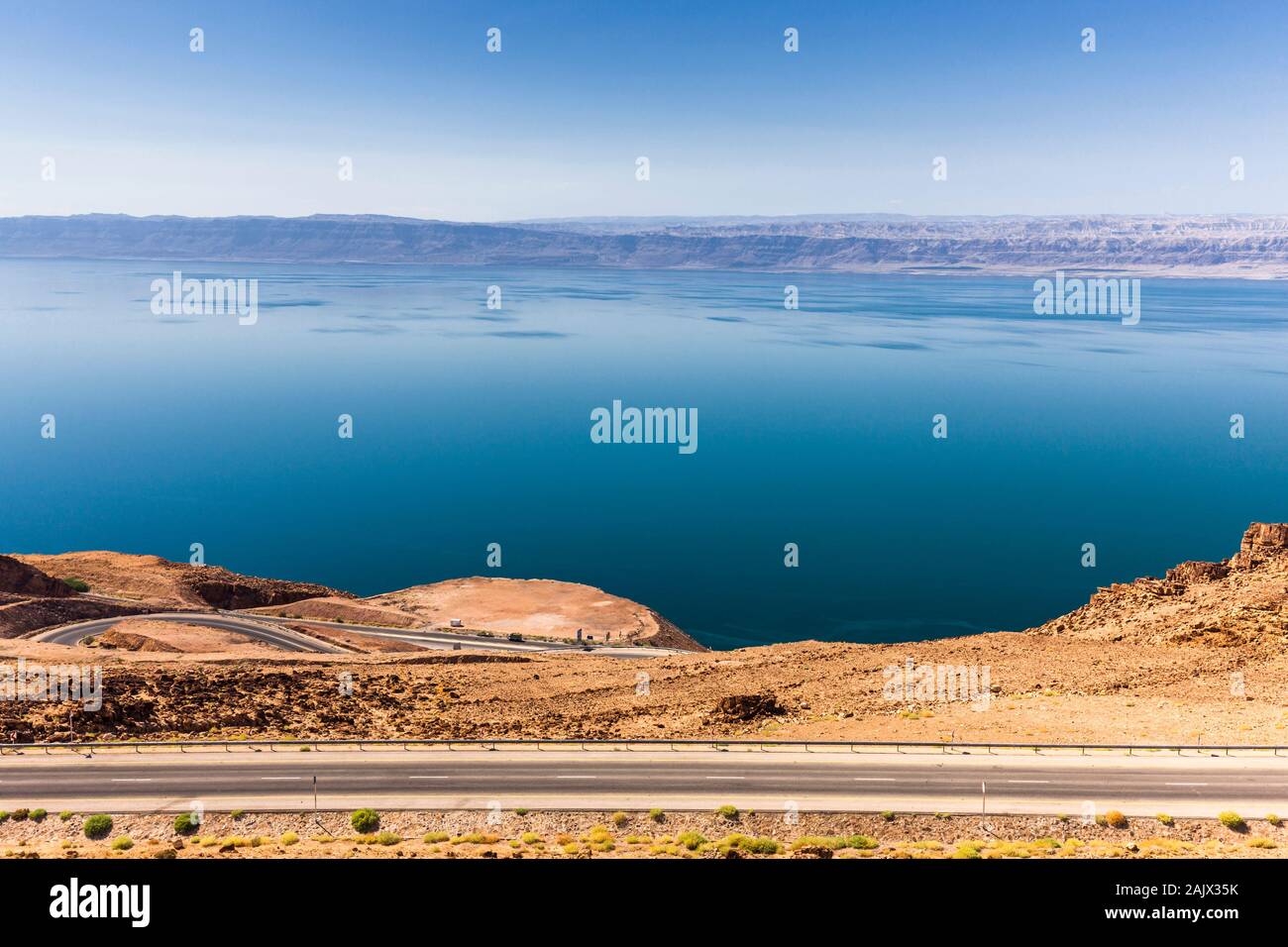 Dead Sea, on Ma'in street from Madaba to Dead sea,  lowest place on earth, Ma'in, Jordan, middle east, Asia Stock Photo