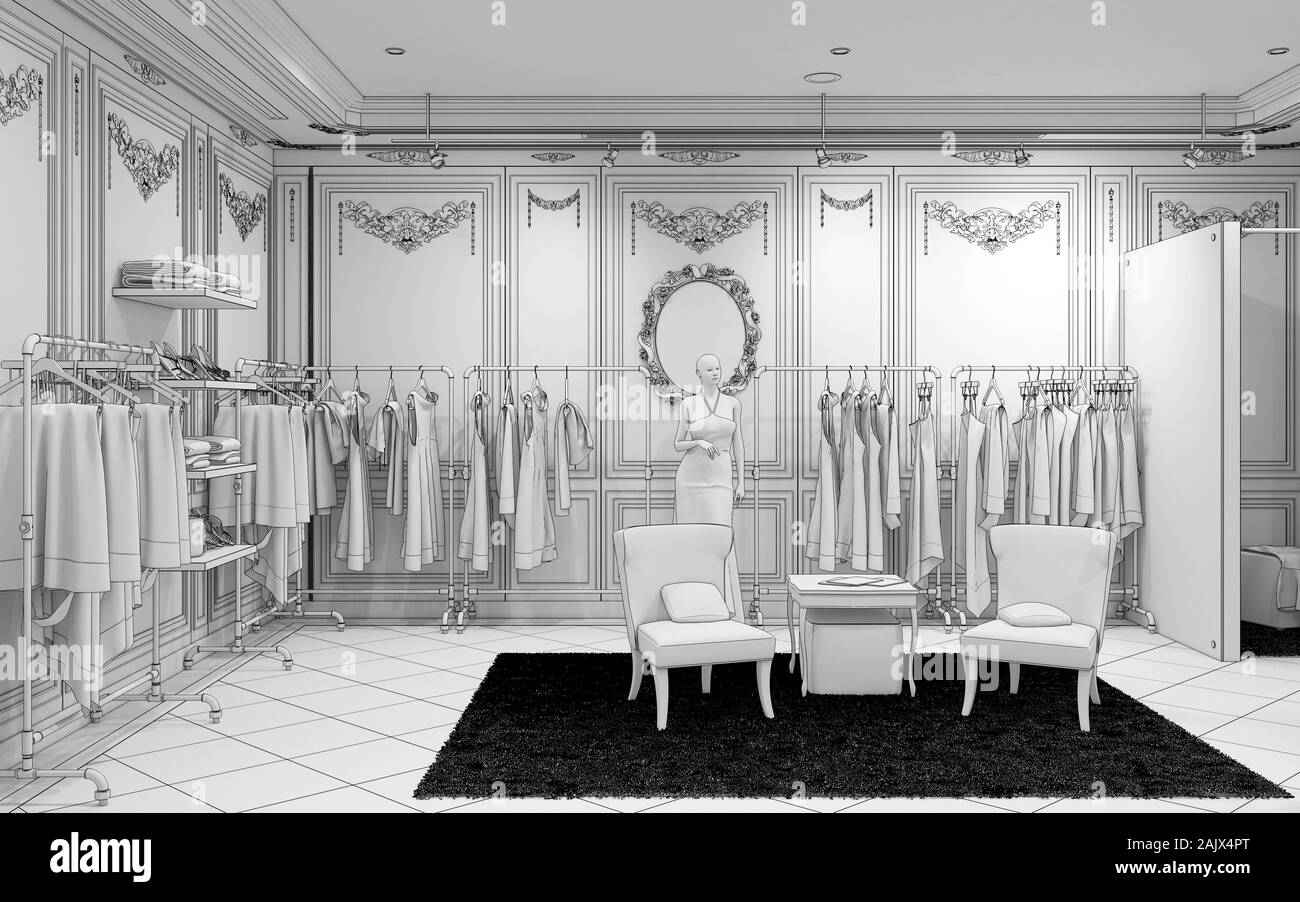 clothing store, interior visualization, 3D illustration Stock Photo Alamy