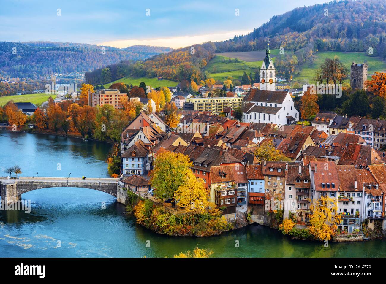Historical Laufenburg Old town on Rhine river, Aargau canton, Switzerland Stock Photo