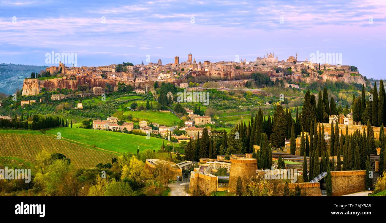 Panoramic view of historical hilltop town Orvieto, Umbria, Italy Stock Photo