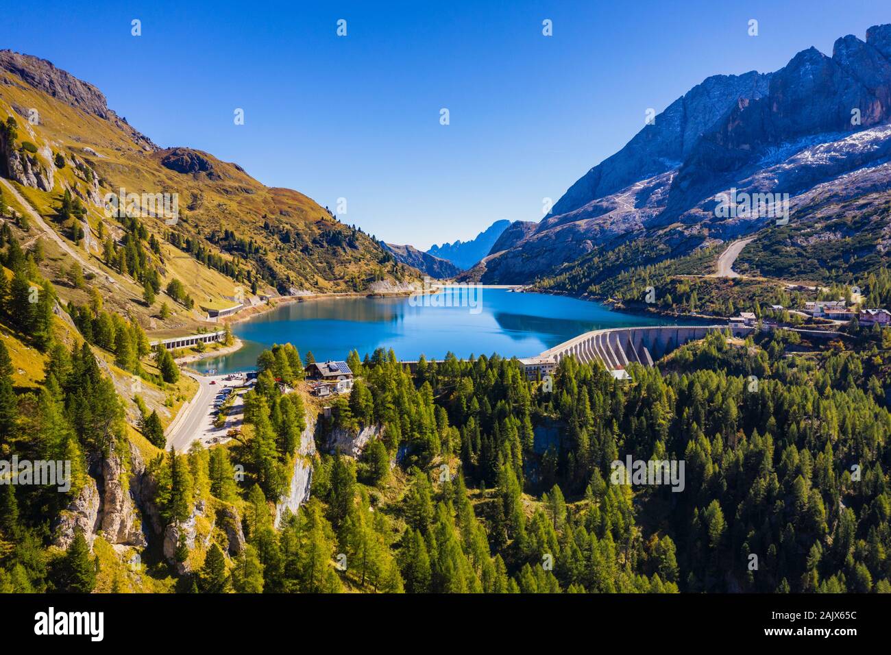 Lago Fedaia (Fedaia Lake), Fassa Valley, Trentino Alto Adige, an artificial  lake and a dam near Canazei city, located at the foot of Marmolada massif  Stock Photo - Alamy