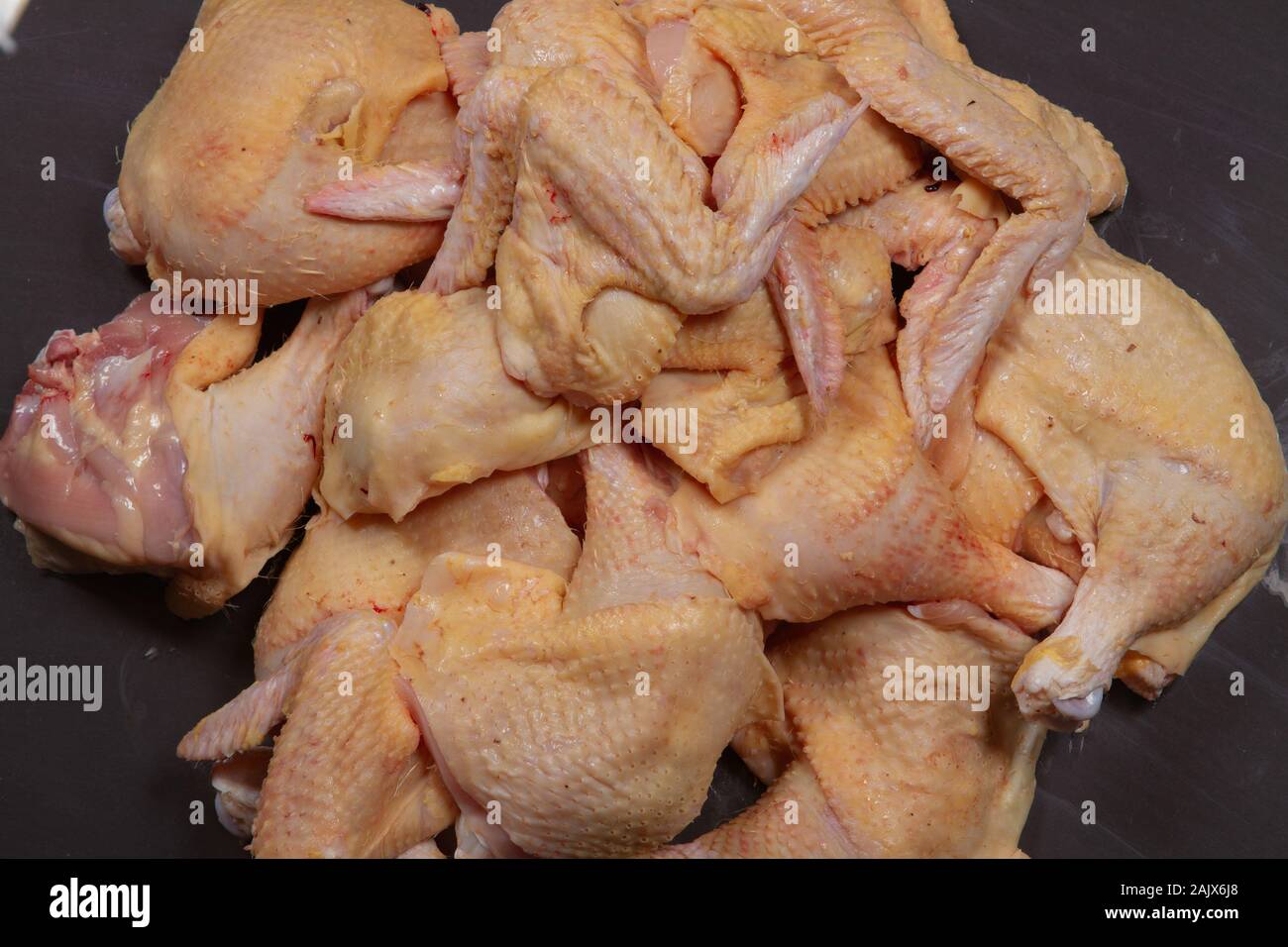broiler chicken and its meat on a black background Stock Photo Alamy