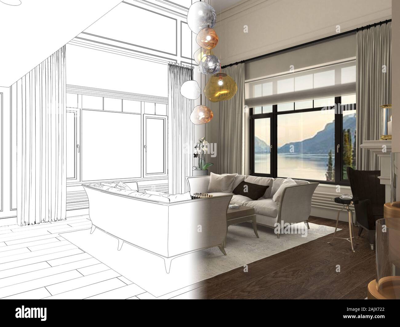 residential interior visualization, 3D illustration Stock Photo - Alamy