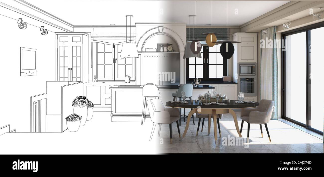 residential interior visualization, 3D illustration Stock Photo - Alamy