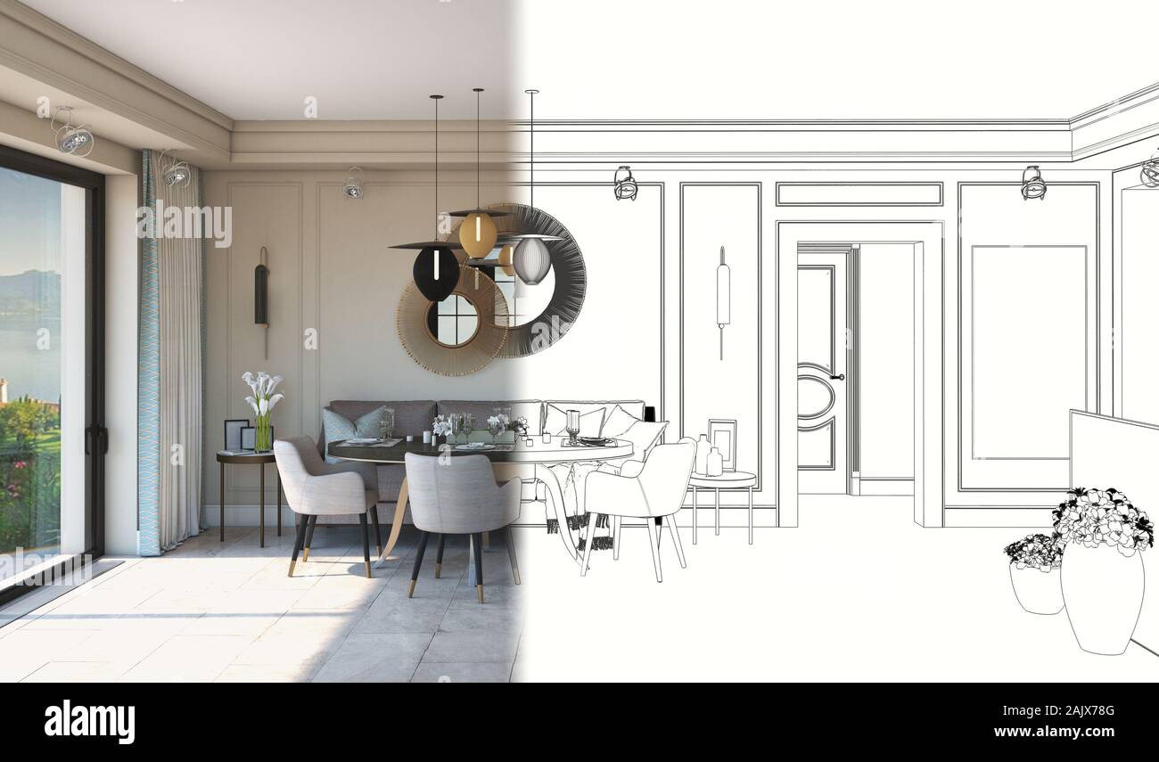 residential interior visualization, 3D illustration Stock Photo - Alamy