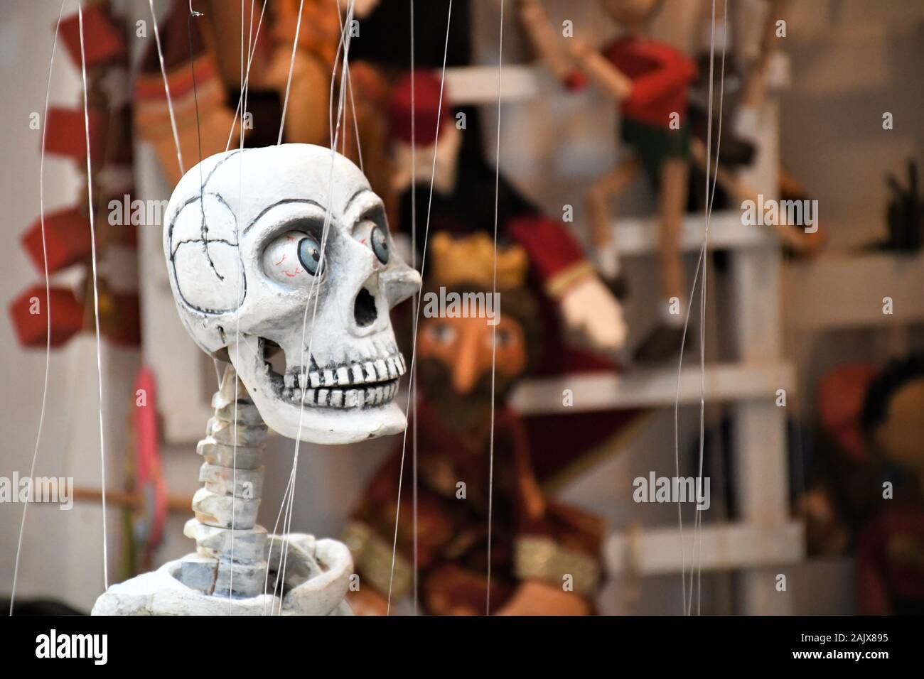 Beautiful skeleton wooden marionette or puppet Stock Photo