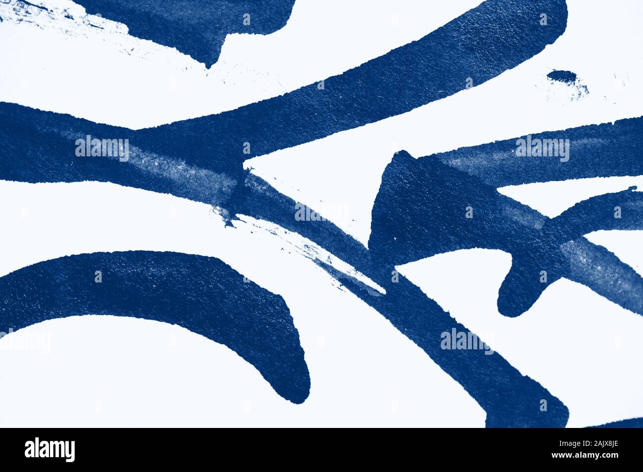 abstract black brush strokes on white paper. Classic blue toning trend 2020 color Stock Photo