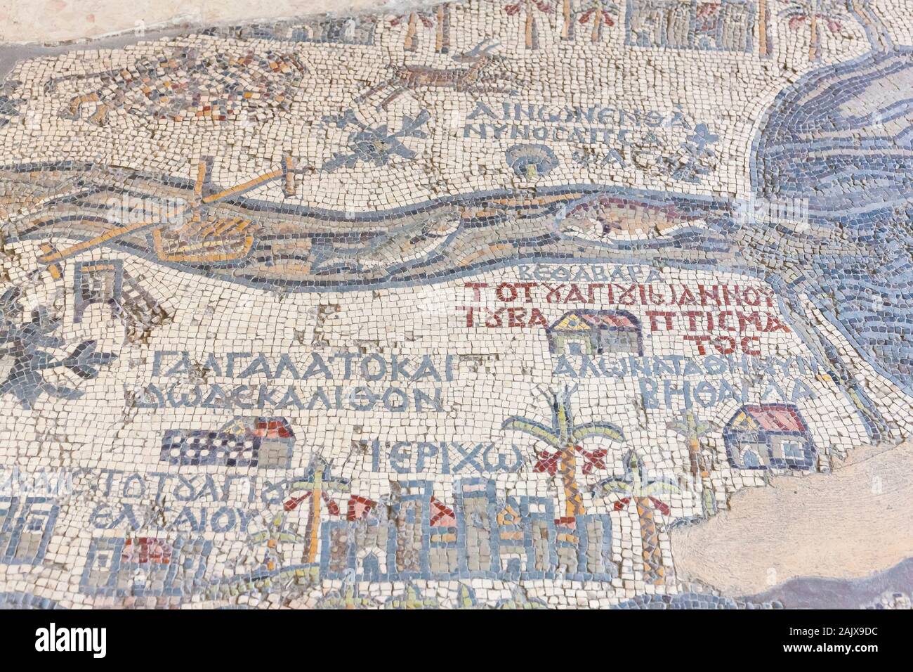 Oldest mosaic map of Palestine, Mosaic, St George's Church, Madaba, Jordan, middle east, Asia Stock Photo