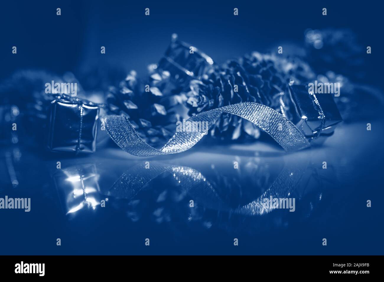Ribbon and bumps. Christmas Decor. Classic blue toning trend 2020 color ...