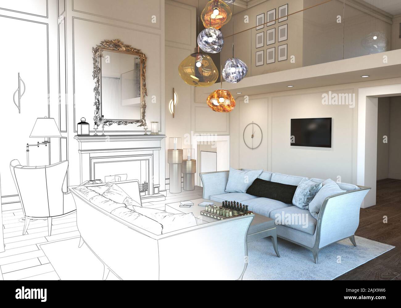 residential interior visualization, 3D illustration Stock Photo - Alamy