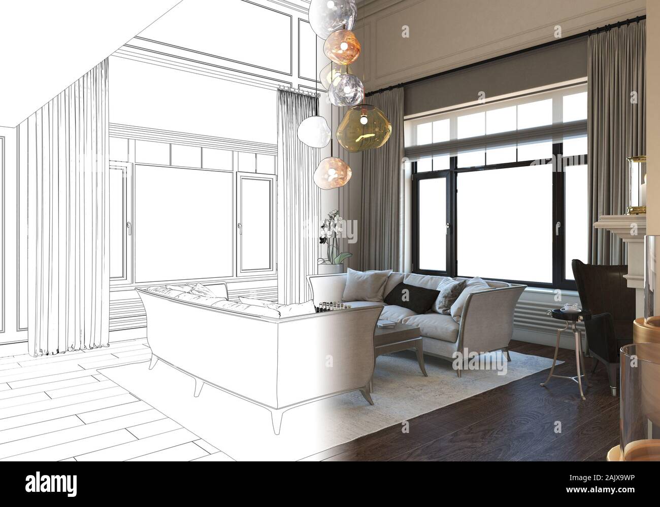 residential interior visualization, 3D illustration Stock Photo - Alamy
