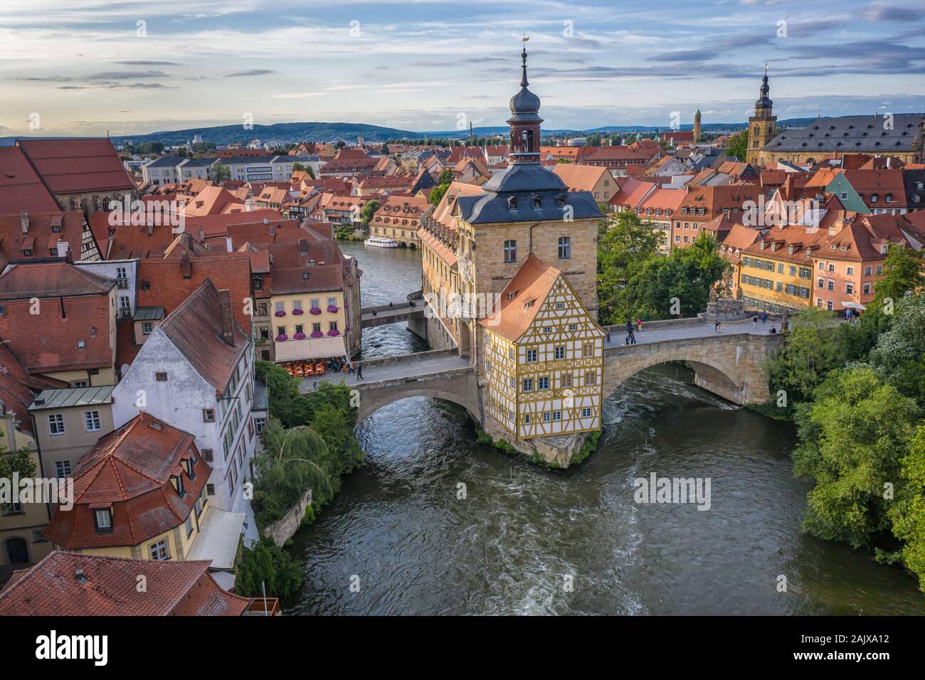 aerial view of old town hall in Bamberg Stock Photo