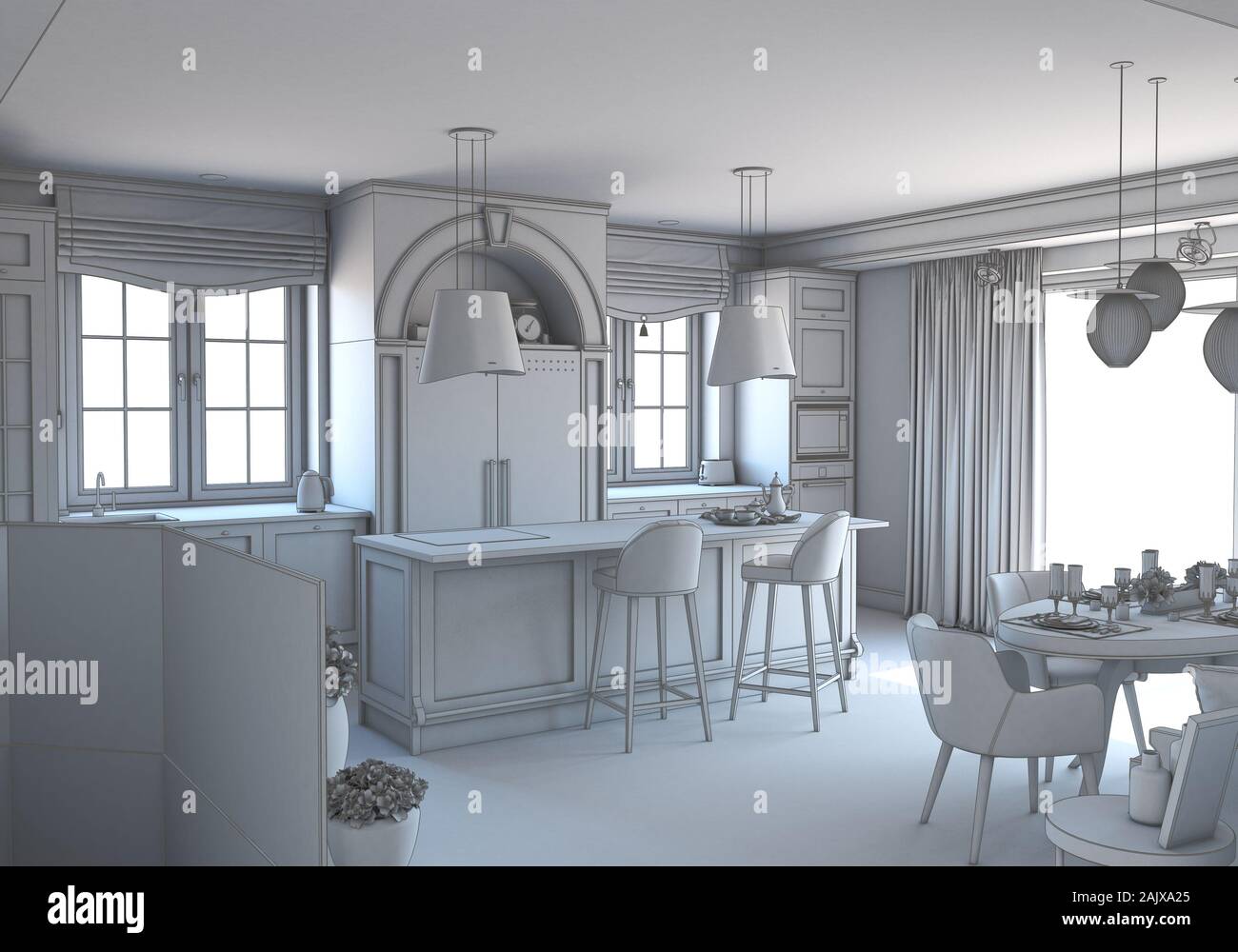 residential interior visualization, 3D illustration Stock Photo - Alamy