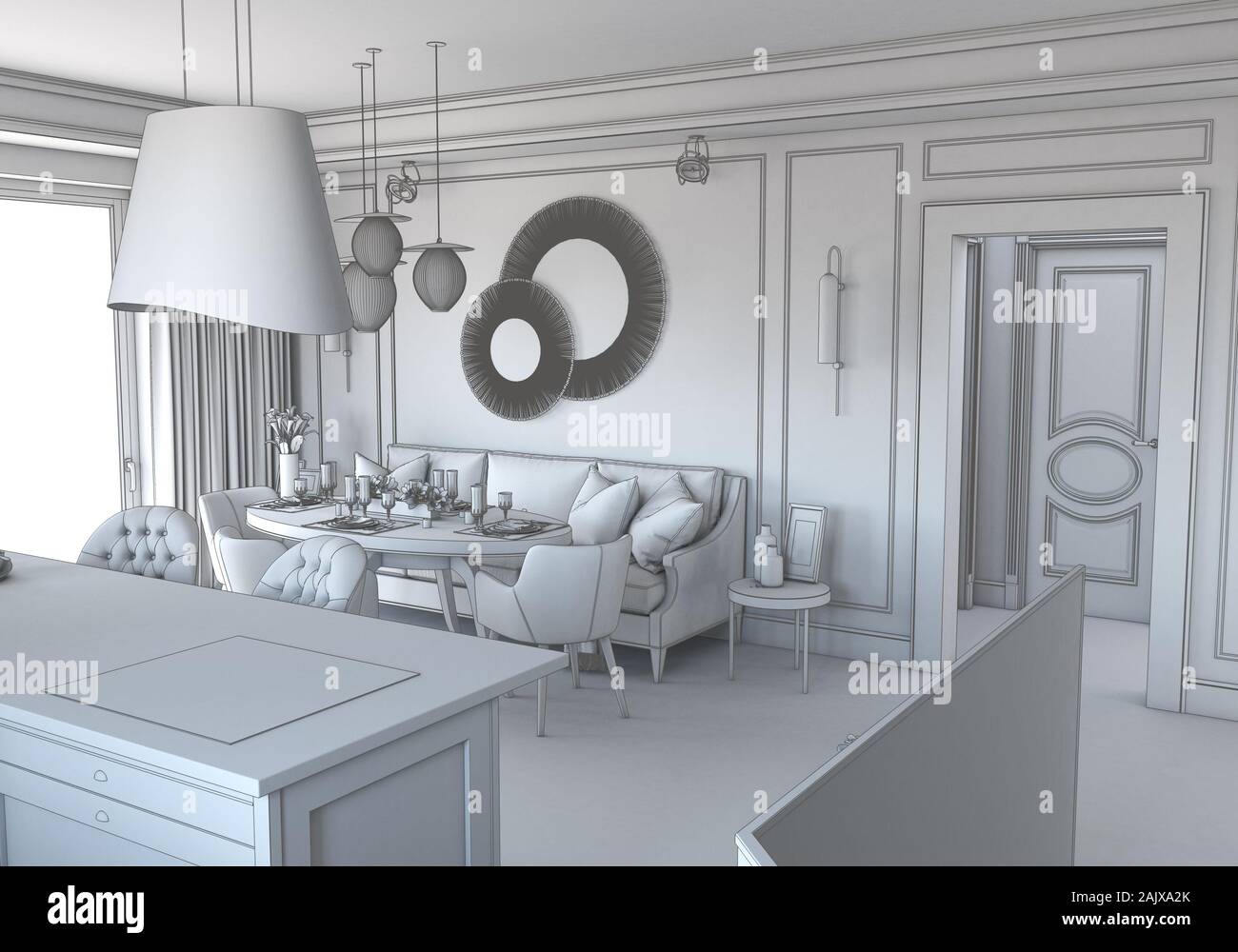 residential interior visualization, 3D illustration Stock Photo - Alamy