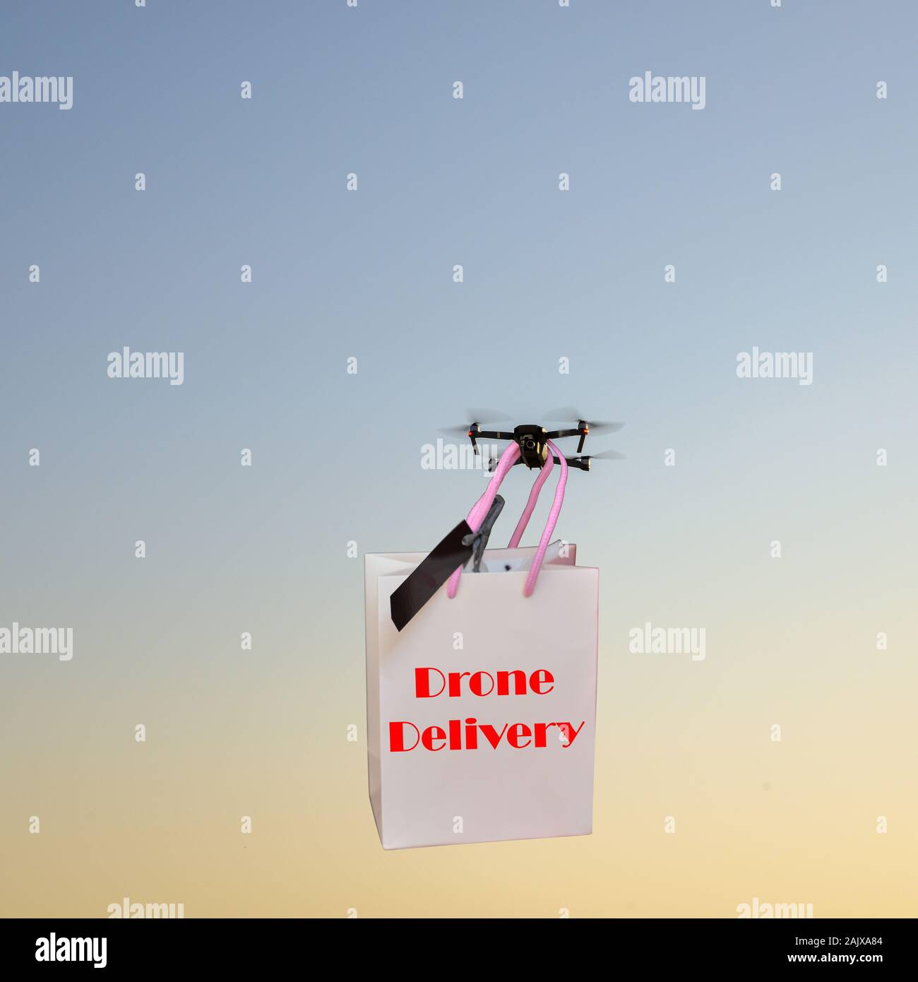 Futuristic drone delivery concept with copy space Stock Photo - Alamy