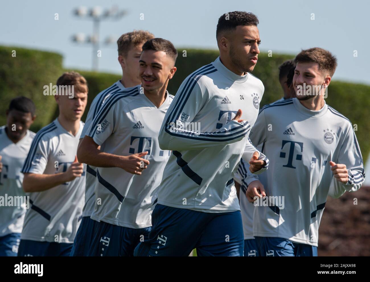 Doha Qatar 06th Jan 2020 Football Bundesliga Training Camp Fc Bayern Munich The Fc Bayern Munich Team Including Corentin Tolisso 2nd From Right Trains During A Practice Session In The Morning On