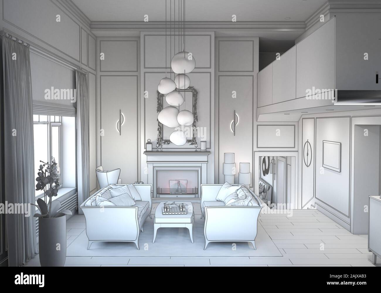 residential interior visualization, 3D illustration Stock Photo - Alamy