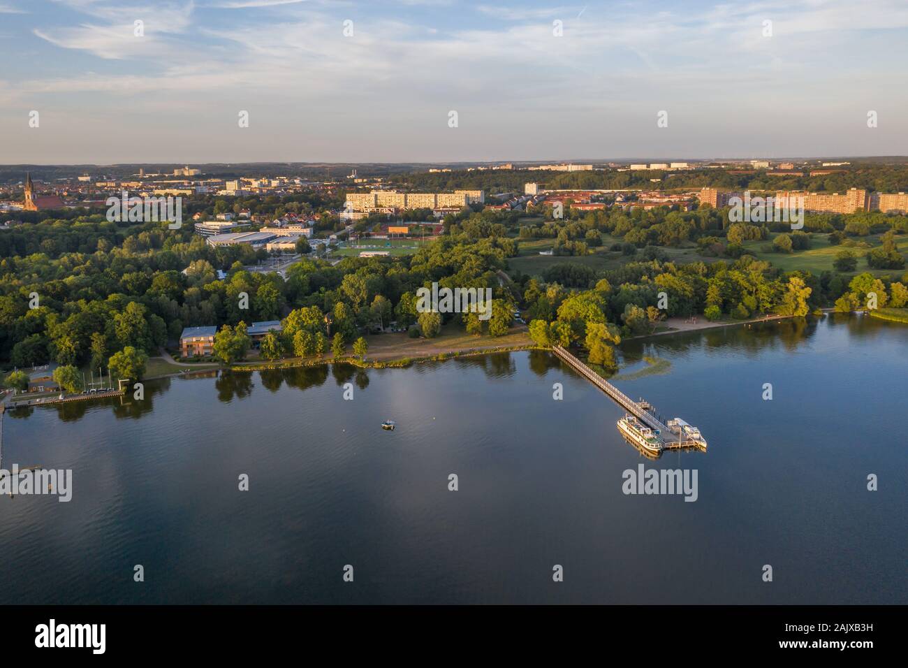aerial view of a jetty in neubrandenburg on the tollensesee Stock Photo