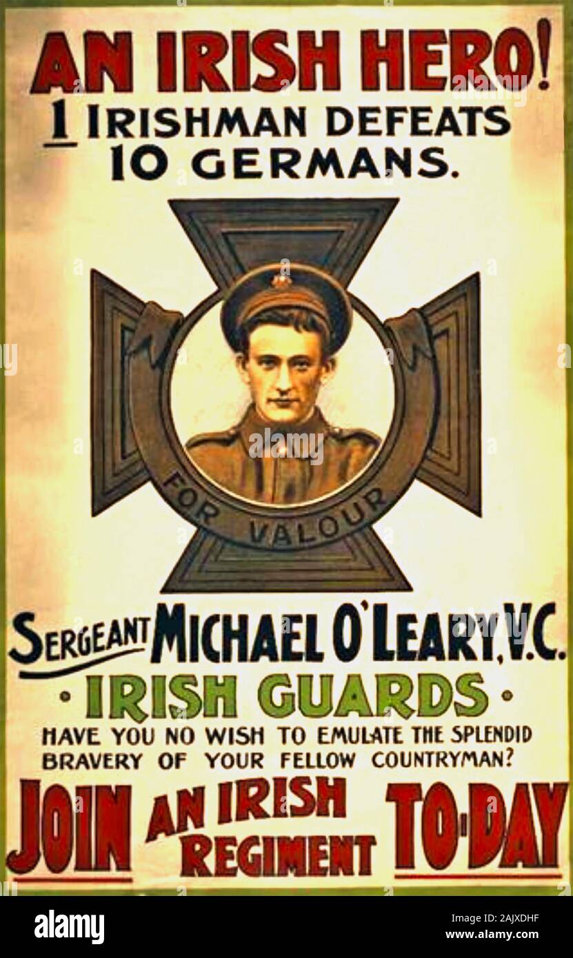 MICHAEL JOHN O'LEARY VC (1890-1961) on a 1915  Irish recruiting poster Stock Photo