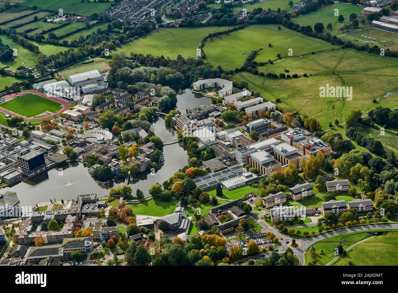 An aerial view of York University Western Campus, North Yorkshire, Northern England, UK Stock Photo