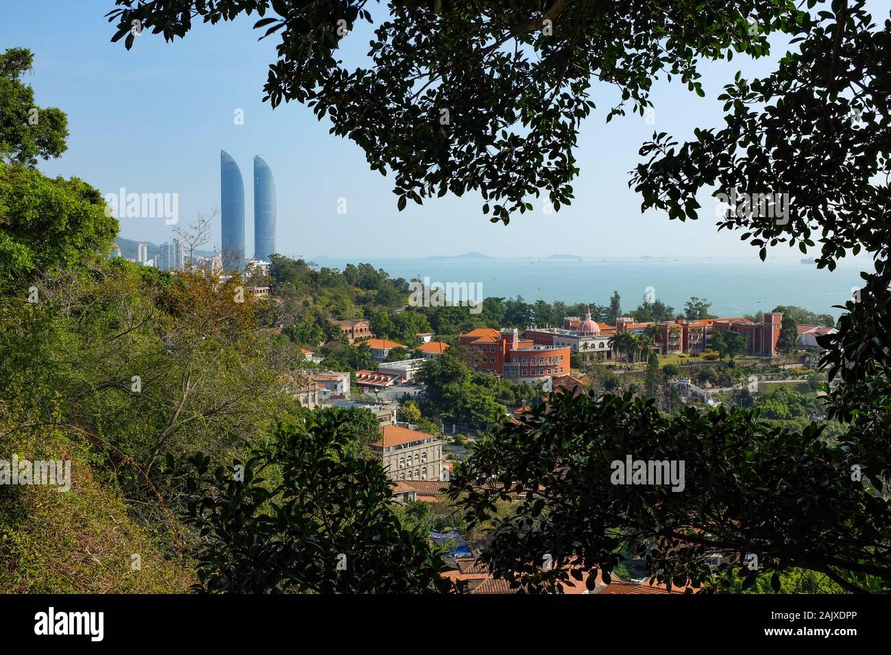 Shimao Straits Towers in Xiamen (Amoy), China, as seen from Gulangyu island. Stock Photo