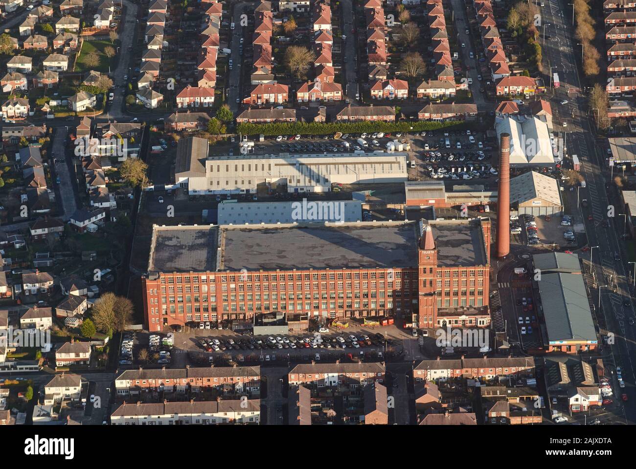An aerial view of Tulketh Mill, Preston, north west England, UK Stock Photo