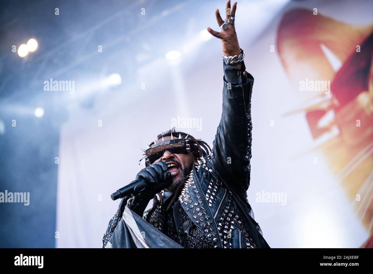 Copenhagen, Denmark - June 20th, 2019. The Welsh metal band Skindred performs a live concert during the Danish heavy metal festival Copenhell 2019 in Copenhagen. Here vocalist Benji Webbe is seen live on stage. (Photo credit: Gonzales Photo - Mathias Kristensen). Stock Photo