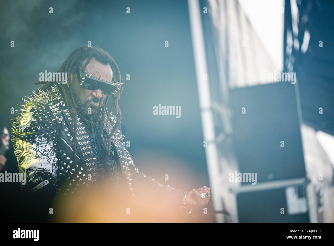 Copenhagen, Denmark - June 20th, 2019. The Welsh metal band Skindred performs a live concert during the Danish heavy metal festival Copenhell 2019 in Copenhagen. Here vocalist Benji Webbe is seen live on stage. (Photo credit: Gonzales Photo - Mathias Kristensen). Stock Photo