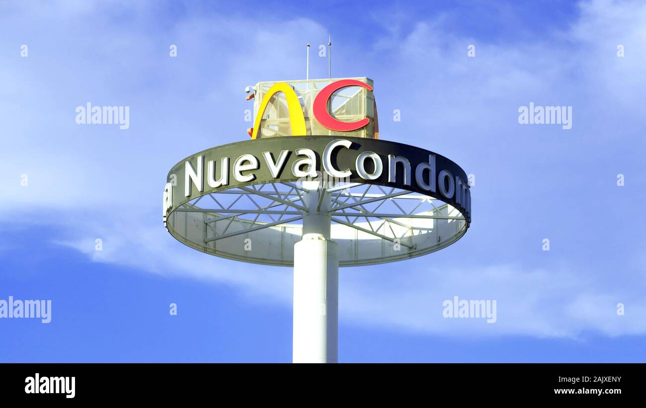 Nueva Condomina Mall sign against cloudy sky in Murcia, Spain. Stock Photo