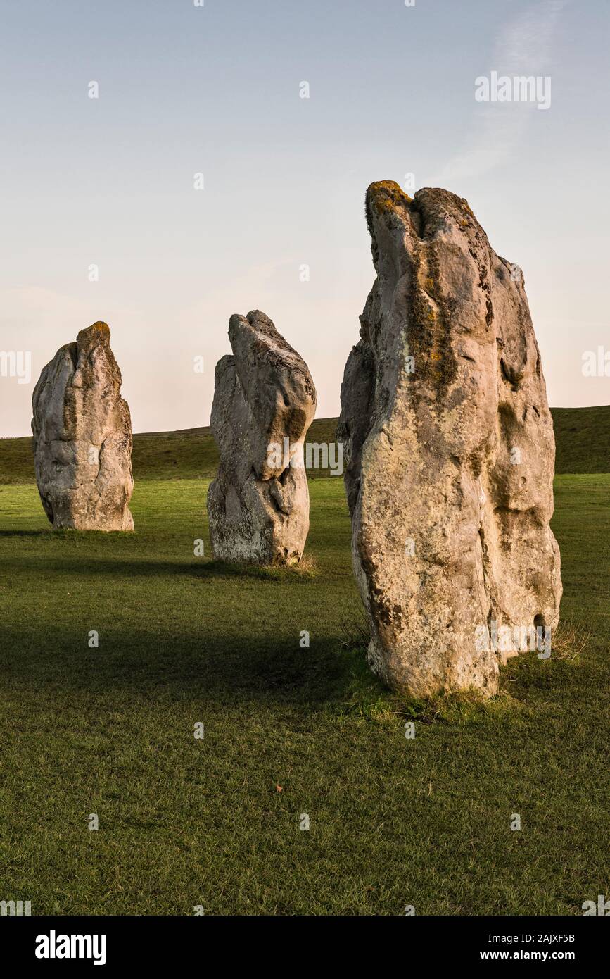 Avebury, Wiltshire, UK, a vast Neolithic henge monument built around 3000 BC. Part of the south inner circle of standing stones Stock Photo