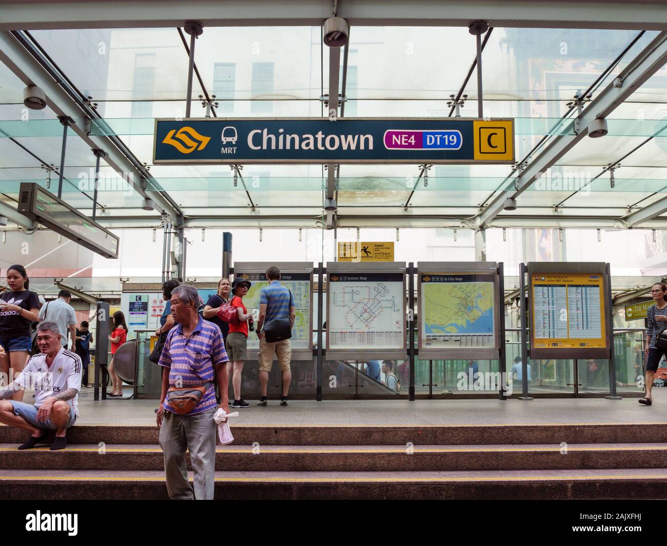 CHINATOWN, SINGAPORE 26 DEC 2019 View of Chinatown Train / Subway / MRT station entrance in