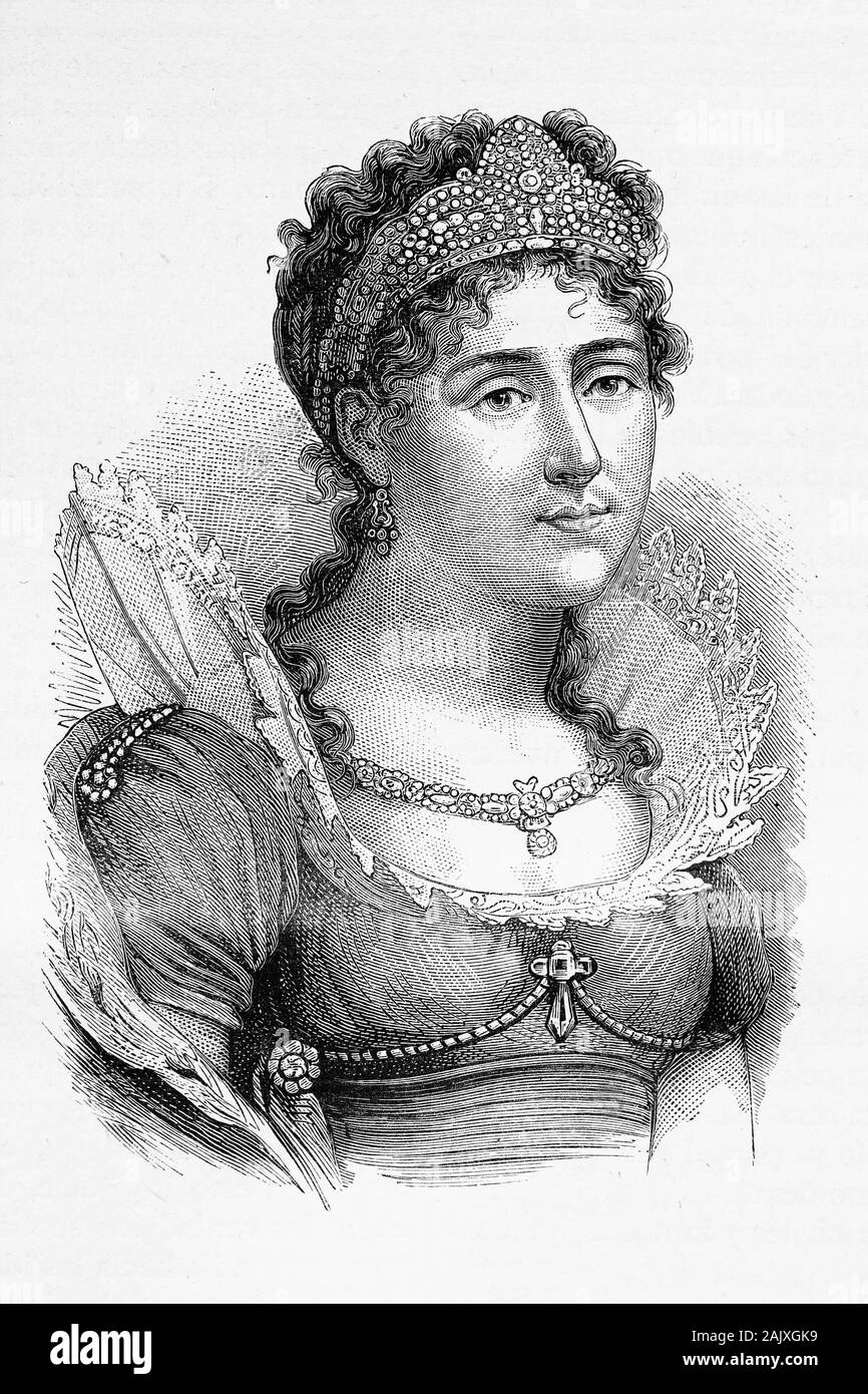 Josephine, born Marie Josephe Rose Tascher de la Pagerie. First wife of Napoleon and first Empress of France. 1763-1814. Antique illustration. 1890. Stock Photo