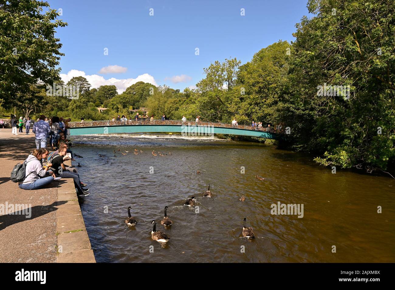 Footbridge covered in love locks Bakewell Derbyshire Stock Photo Alamy