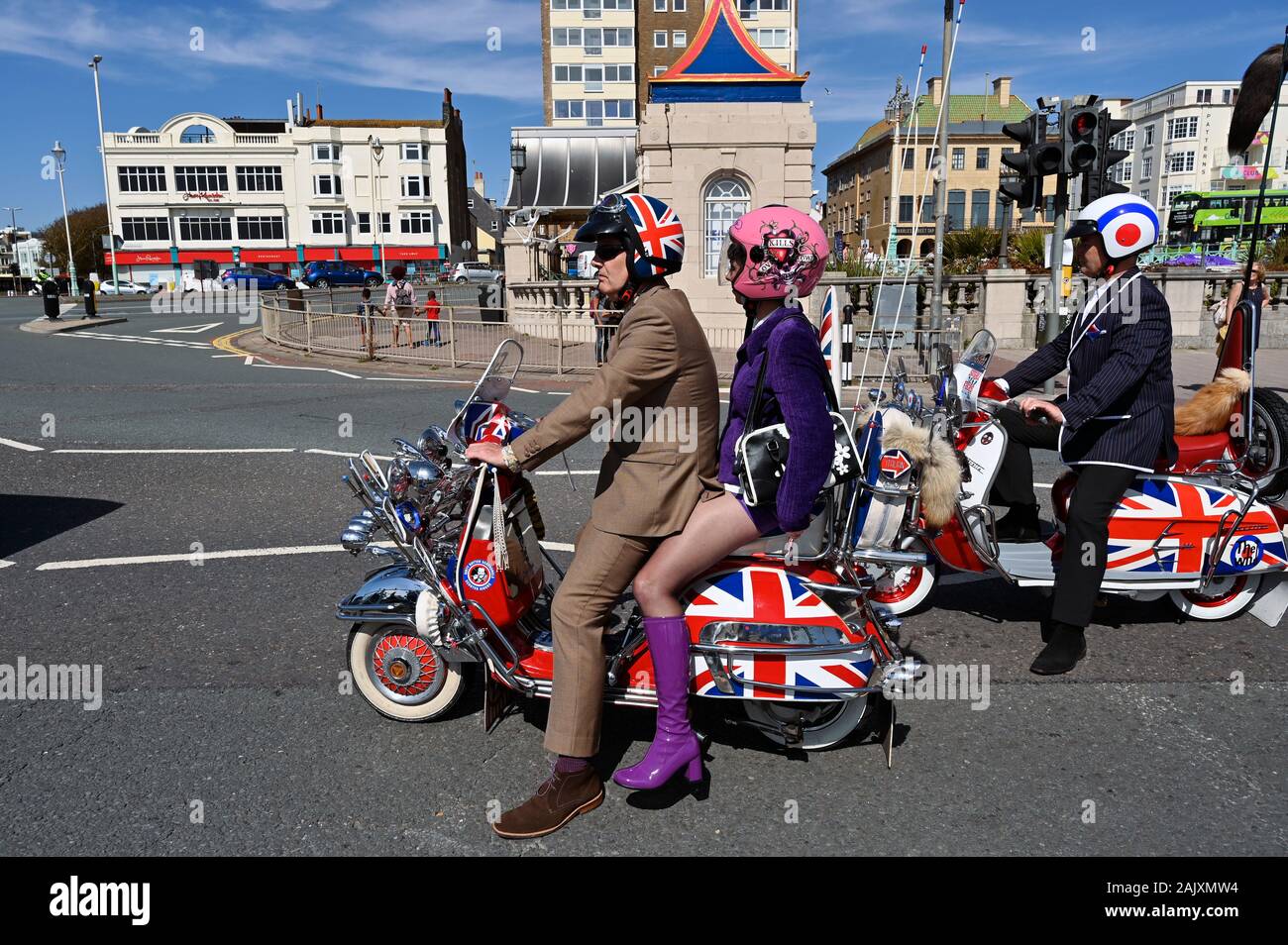 Scooter riders Mod weekend in Brighton England Stock Photo