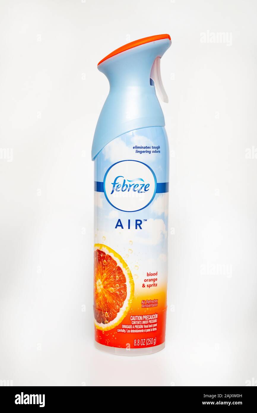 Fabreeze air freshener spray bathroom smells odors orange scent Stock Photo