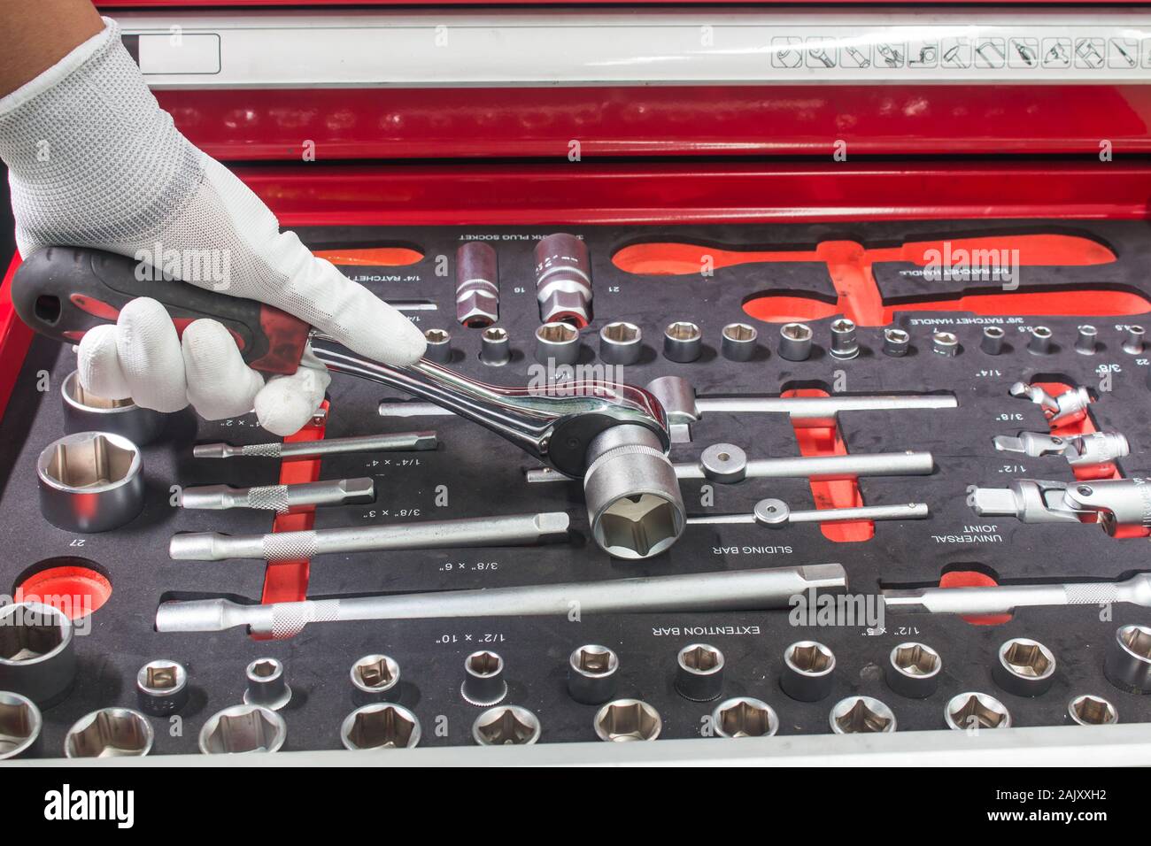The set of hand tools for to repair. Many wrench and tools closeup in