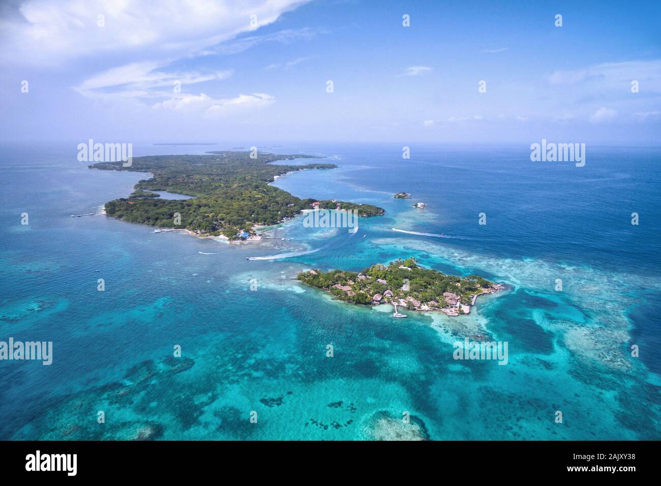 Rosario Islands (Islas del Rosario) in Cartagena de Indias, Colombia, aerial view. Stock Photo
