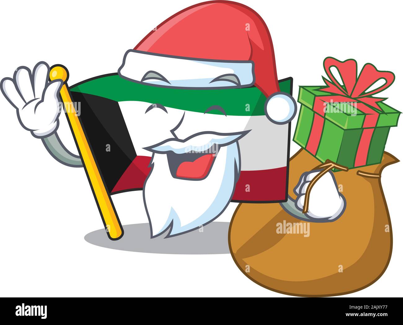 Kuwait Santa Santa flag kuwait Cartoon character design having box of gift Stock ...
