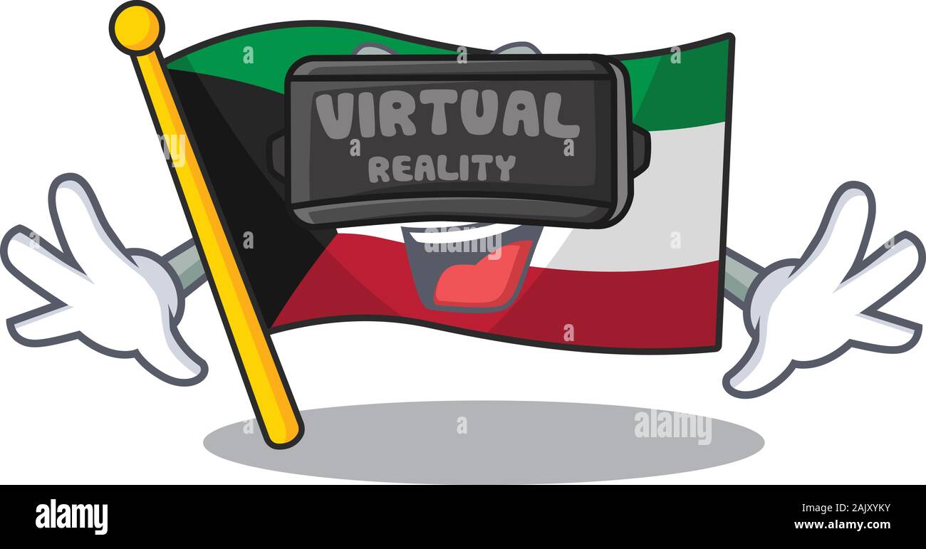 Trendy flag kuwait character wearing Virtual reality headset Stock