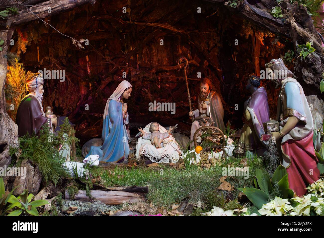 Close up of Christmas crib at Machico, Madeira island, Portugal Stock Photo