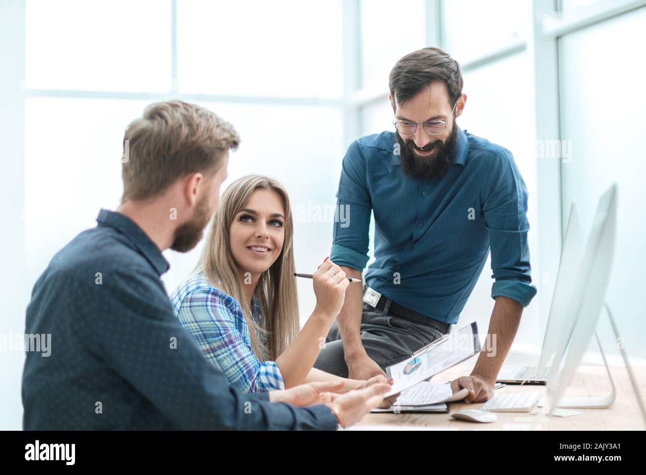 close up. business team analyzing financial data . Stock Photo