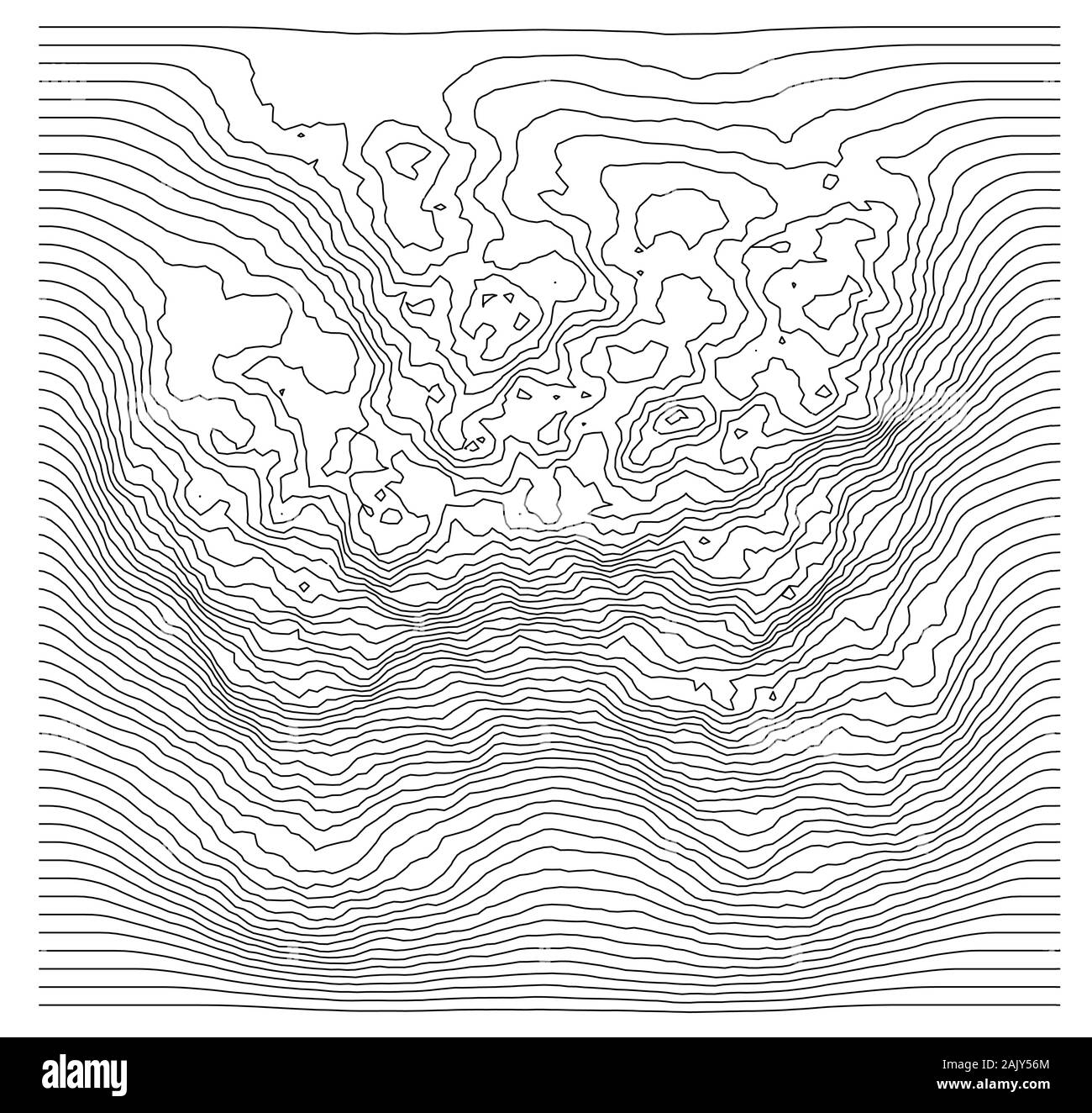 Curve lines in the shape of a part of a mountain range. Vector illustration  is derived from 3D rendering. Black lines on a white background, top view  Stock Vector Image & Art -