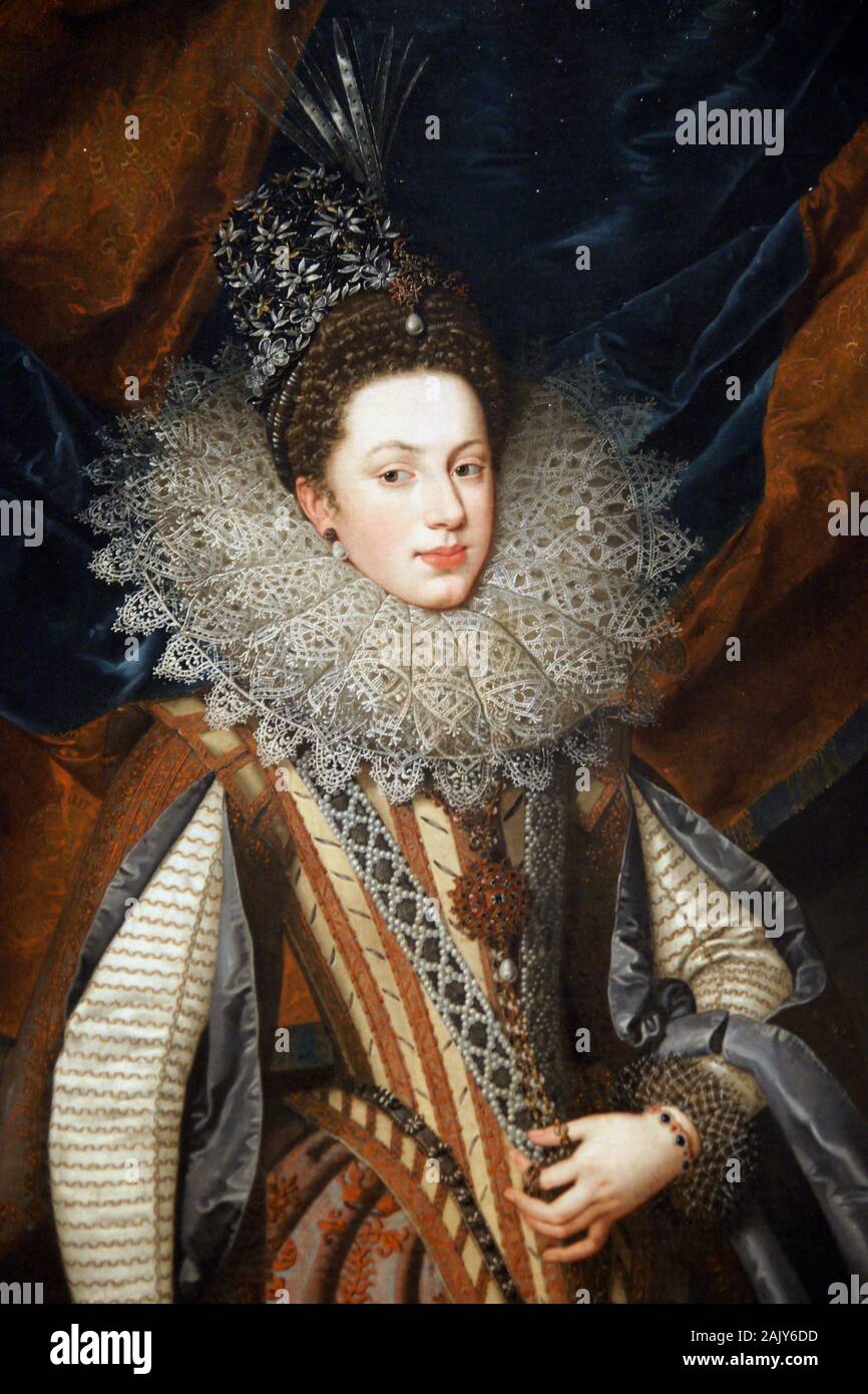 Margaret of Savoy (1589-1655) Duchess of Mantua. Portrait. Detail, oil on canvas (1608) by Fran Pourbus the younger. Hermitage Museum. Stock Photo