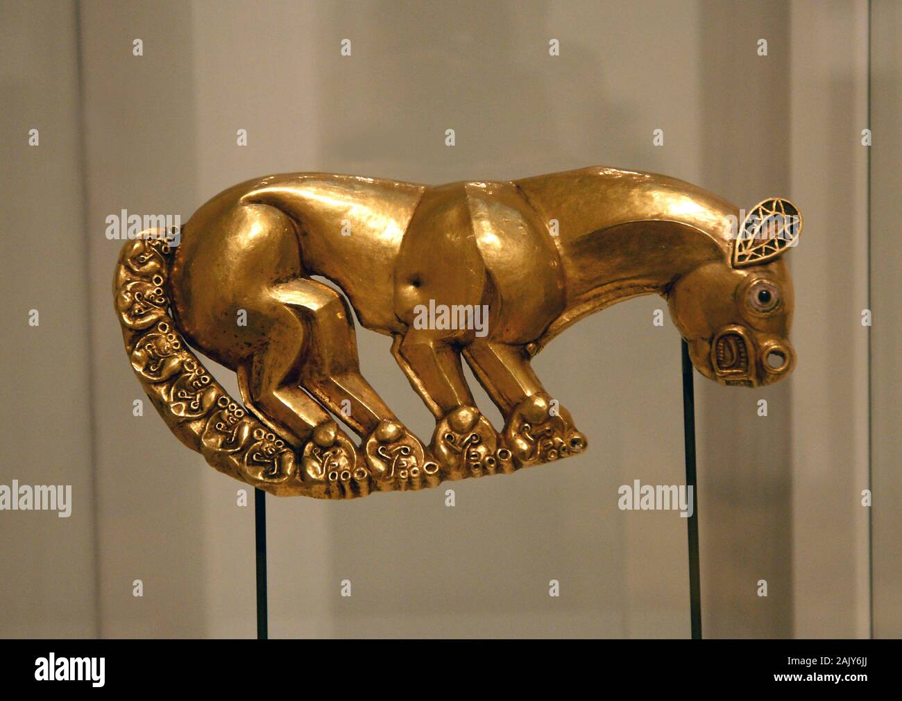 Golden panther. Gold, hematite and opaque glass. Late 7th century BC. Kelermes, Krasnodar, Kuban bassin, Russia. Hermitage Museum. Stock Photo