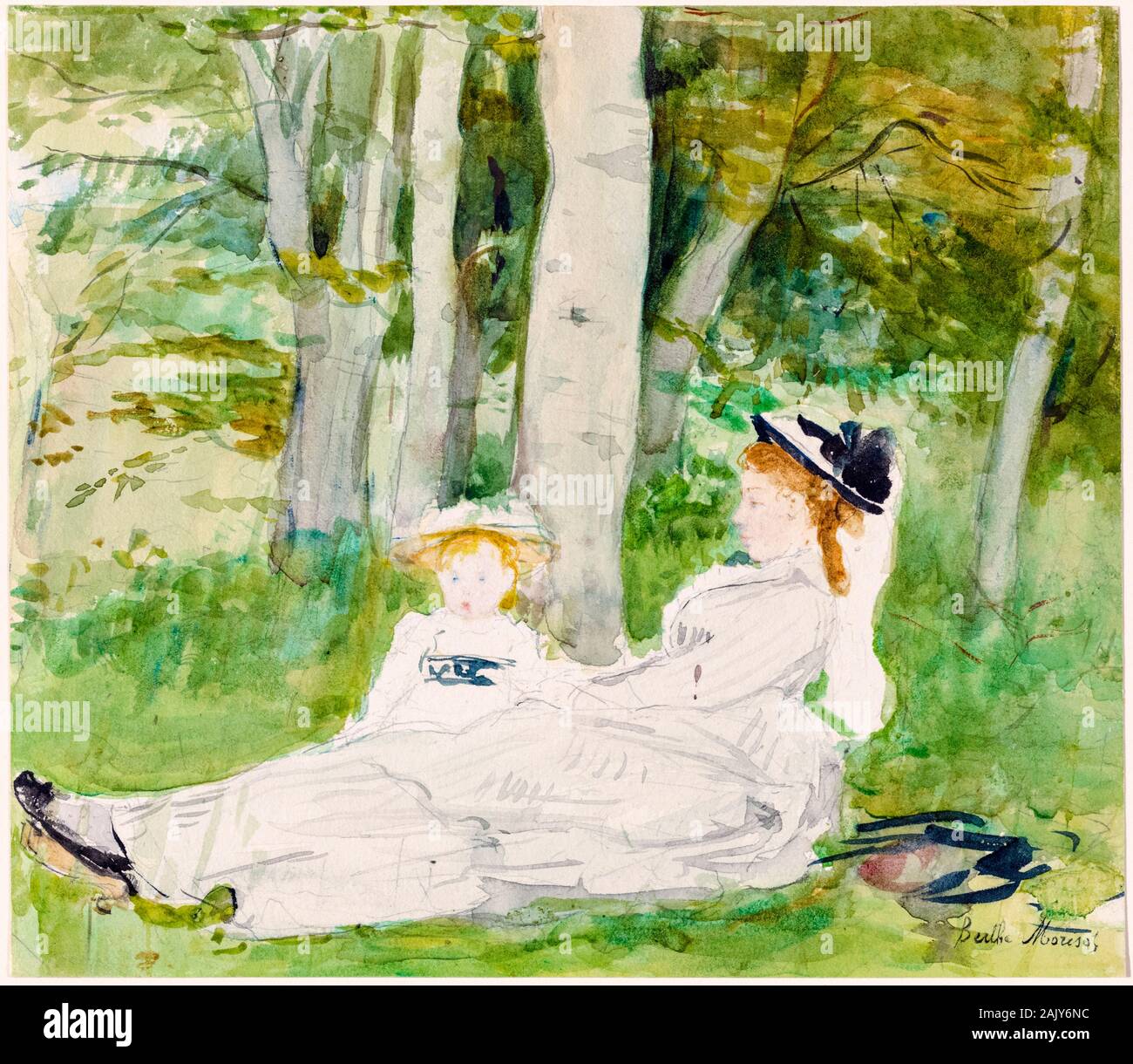 Berthe Morisot, At the Edge of the Forest, (Edma and Jeanne), portrait painting, circa 1872 Stock Photo