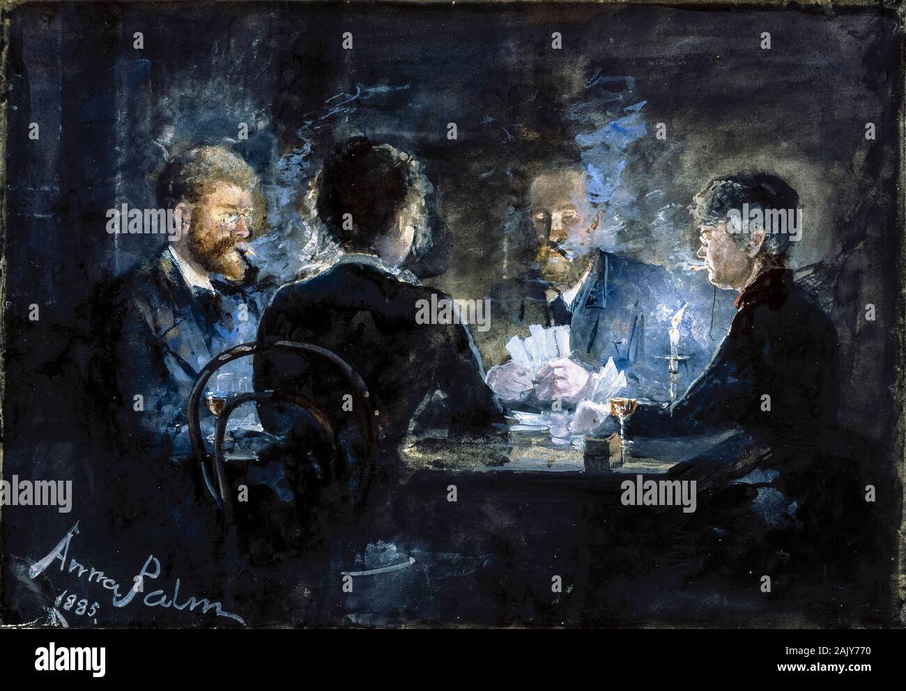 Anna Palm de Rosa, painting, A game of L'hombre in Brøndum's Hotel, 1885 Stock Photo