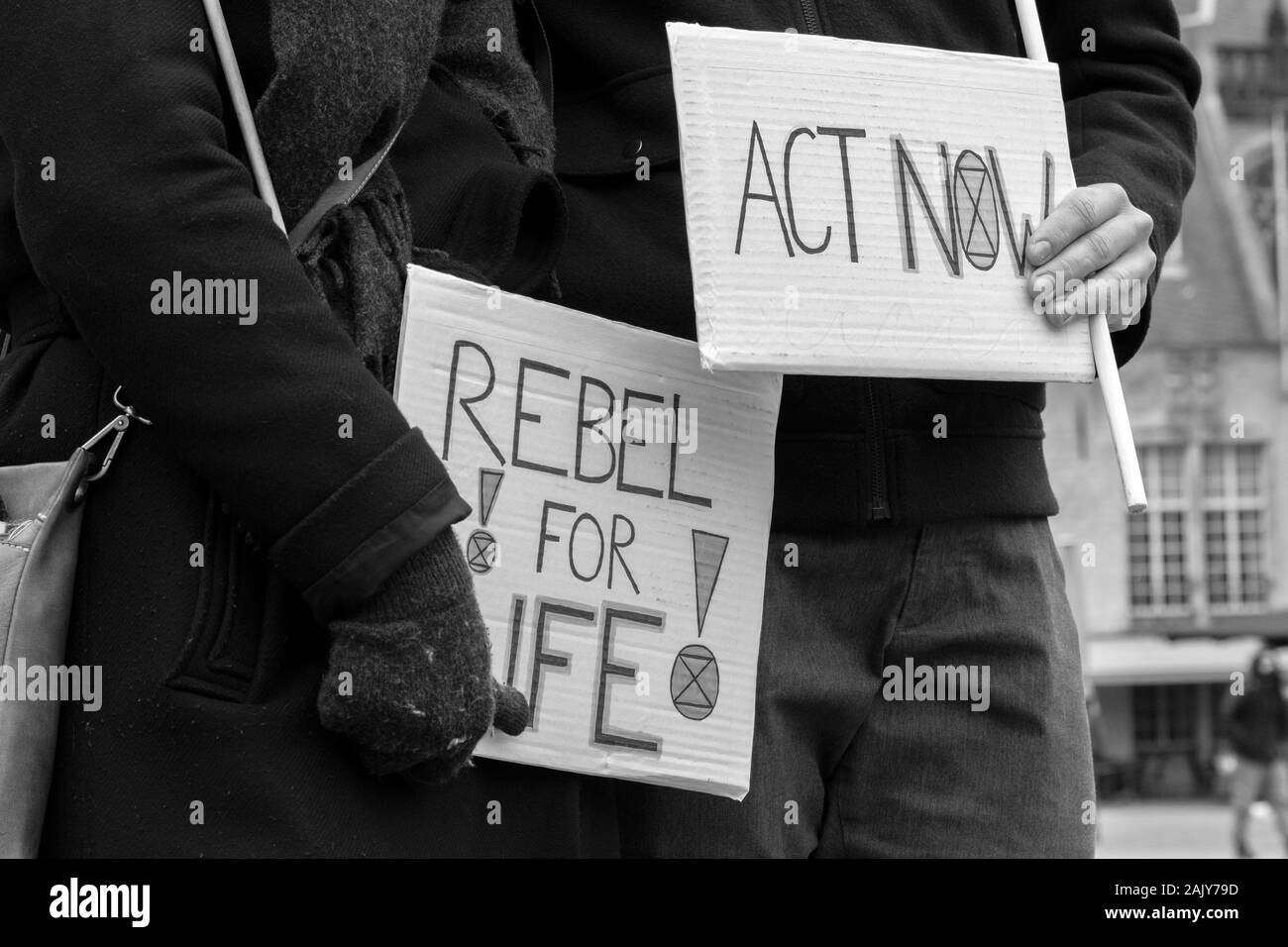 Sign Rebel For Life At At The Rebellion Extinction Demonstration On The Dam At 6-1-2020 Amsterdam The Netherlands 2020 In Black And White Stock Photo