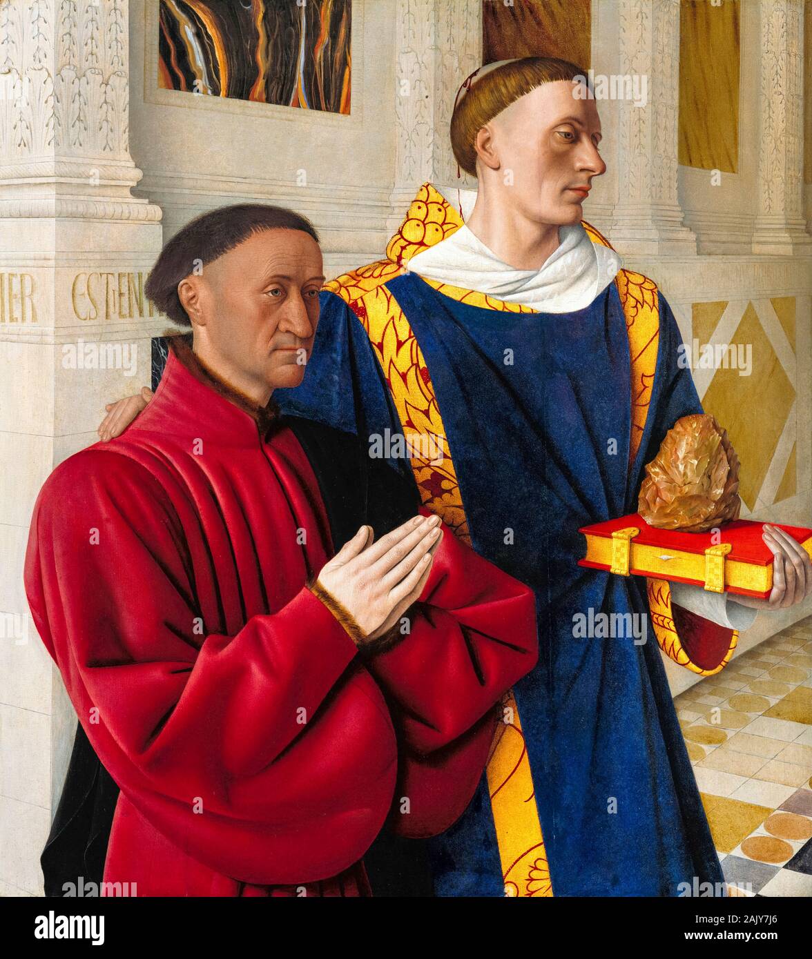 Jean Fouquet, painting, Etienne Chevalier with St. Stephen, 1452-1458 Stock Photo