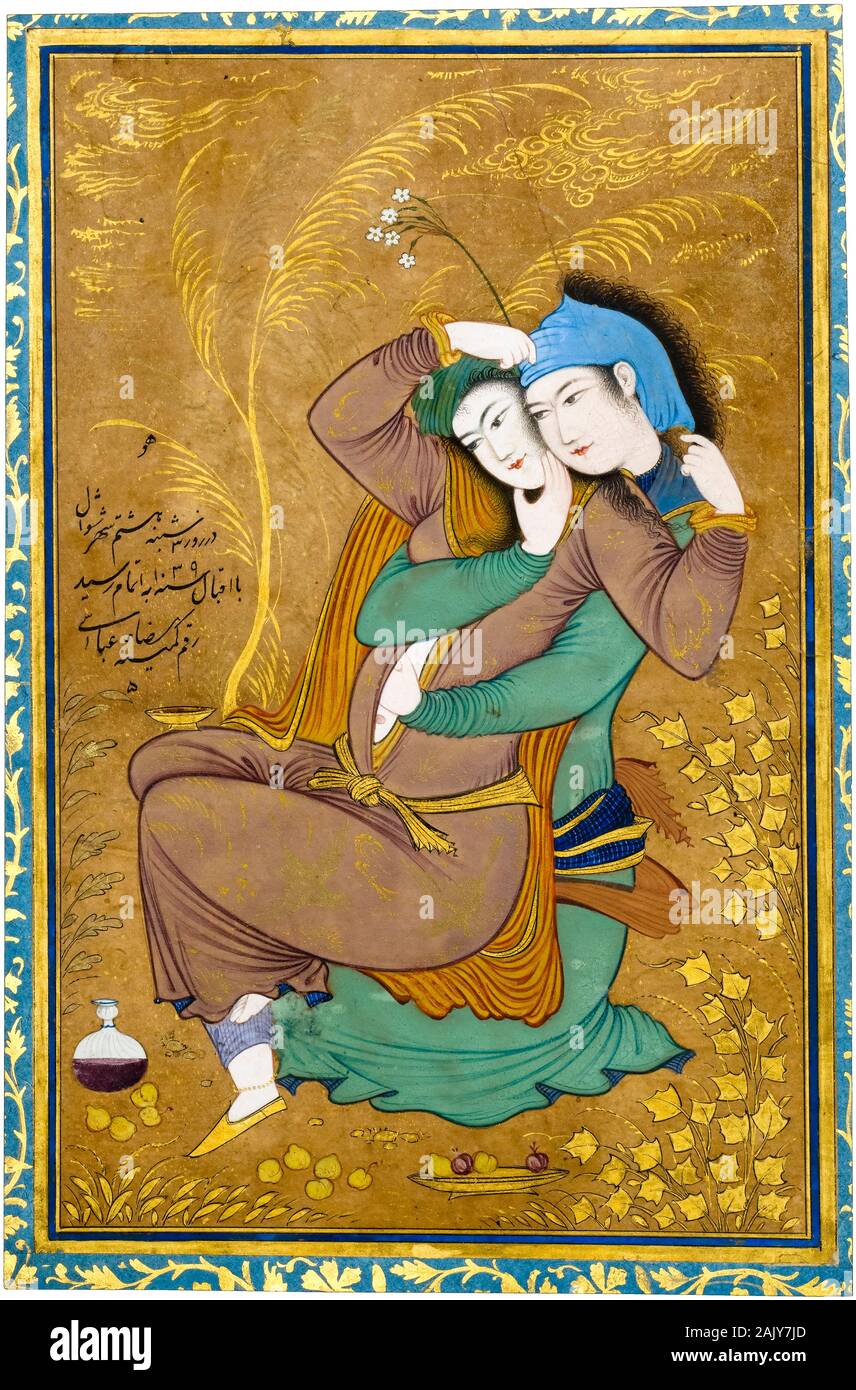 Reza Abbasi, painting, Two Lovers, Vis and Rāmin, 1629-1630 Stock Photo