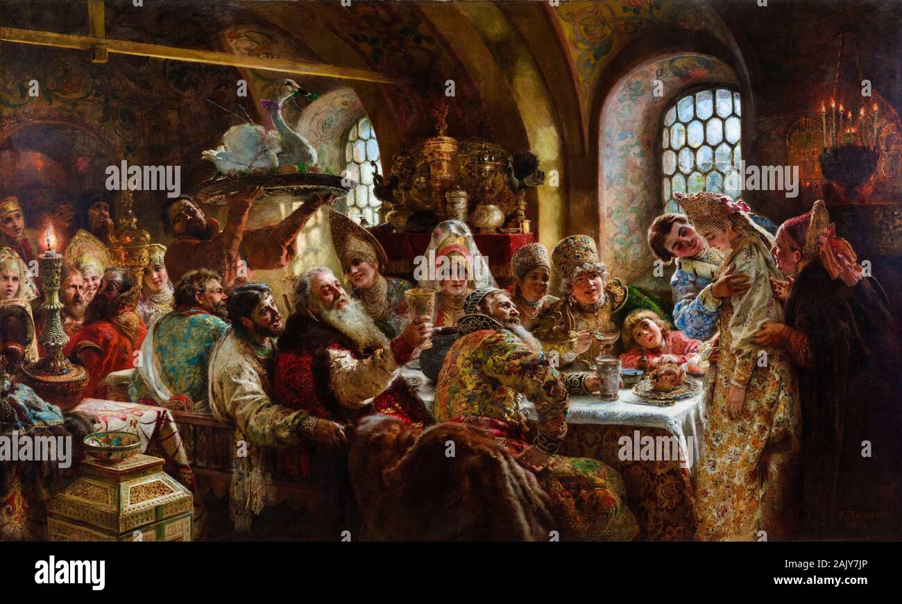 Konstantin Makovsky, painting, A Boyar Wedding Feast, 1883 Stock Photo